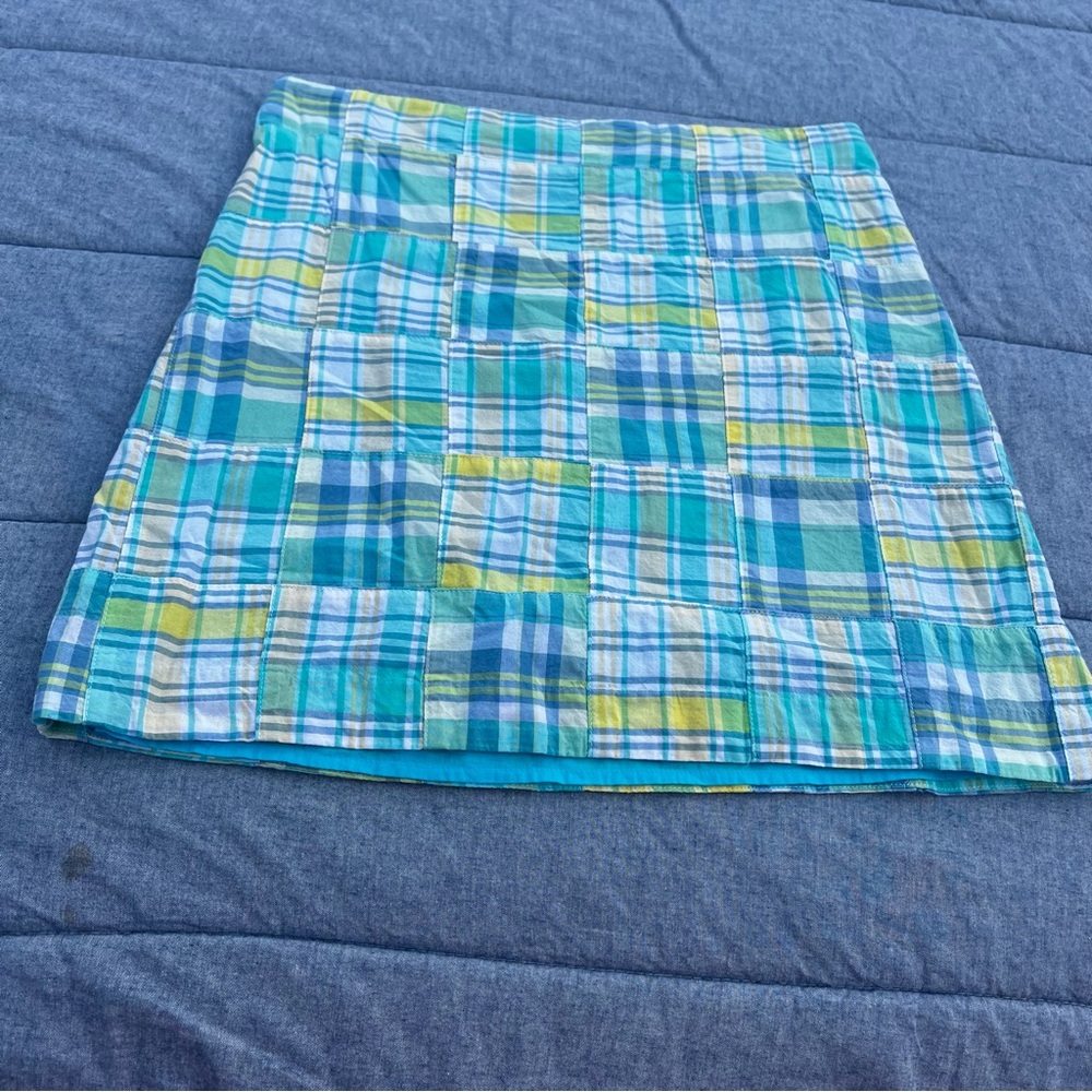 Talbots Aqua Madrid Plaid Patchwork Mini Skirt Si… - image 1